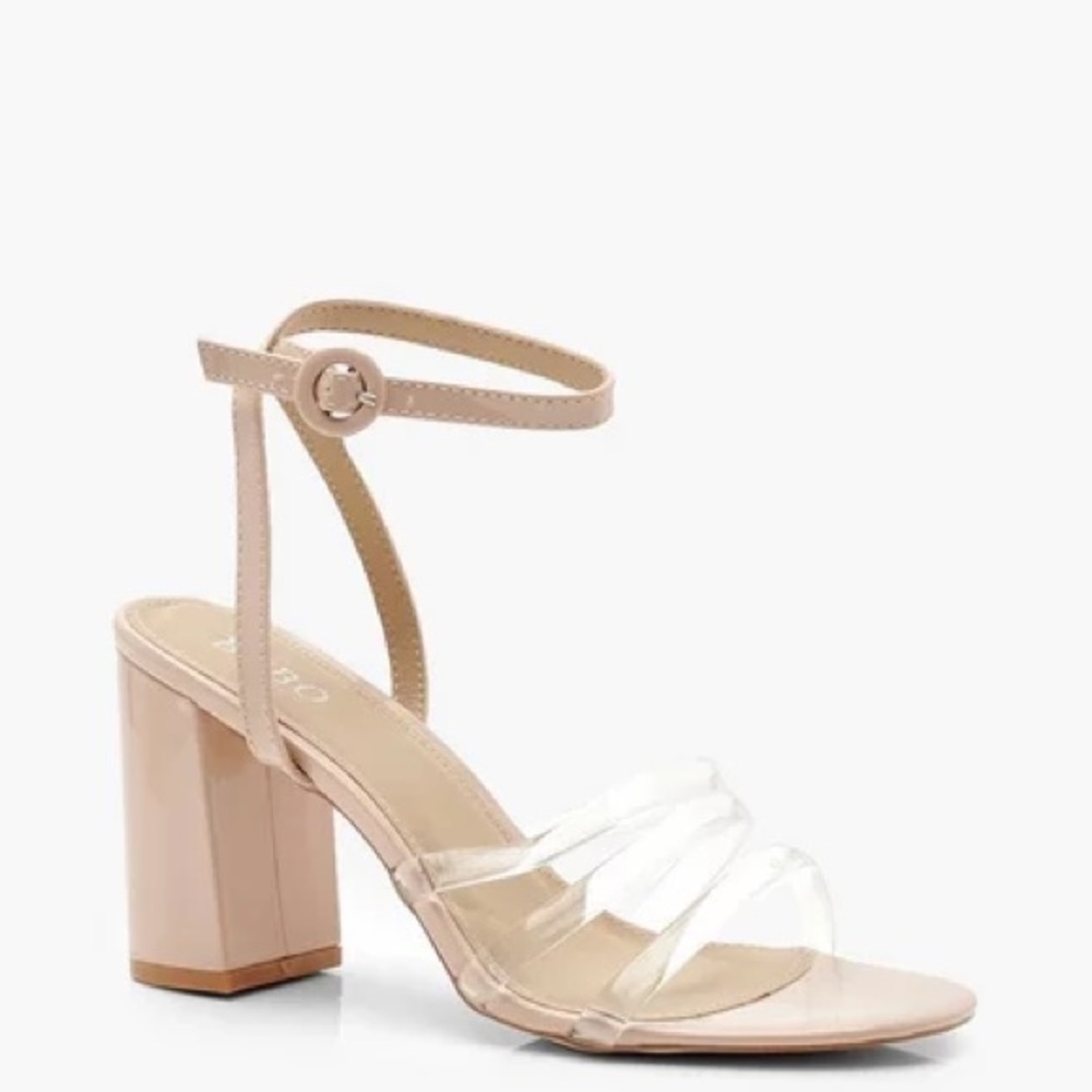 Nude and clear straps chunky heel sandals